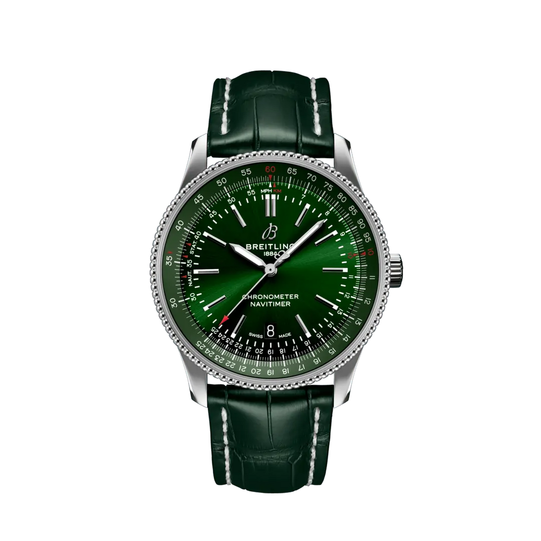 Breitling Navitimer 41MM in Stainless Steel with Green Dial on a Green Alligator Strap