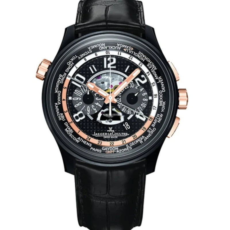 Jaeger LeCoultre Worldtime Chronograph in Ceramic and Rose Gold Aston Diamonds International